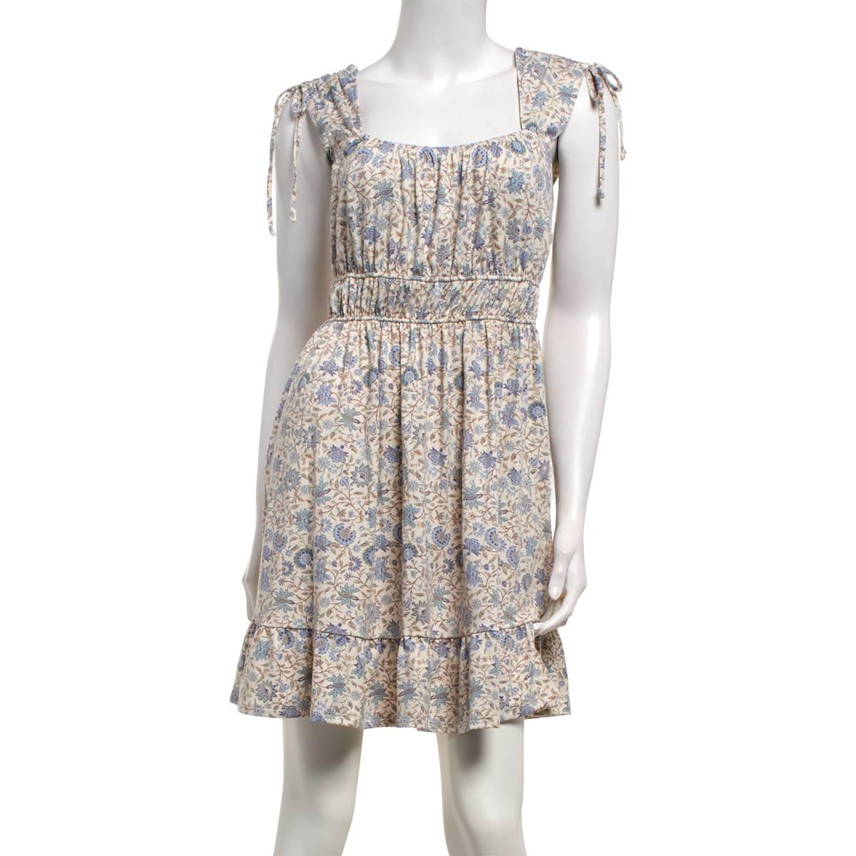 Juniors Wallflower Floral Tie Shoulder Smock Waist Ruffle Dress
