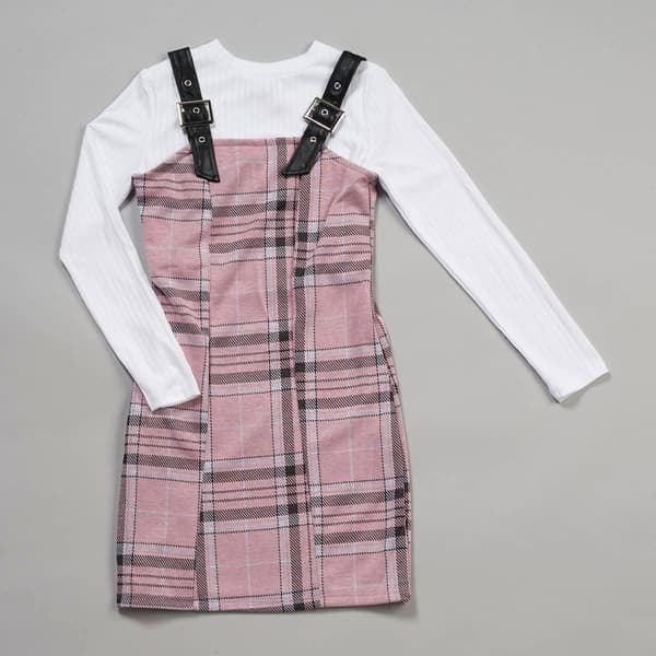 Girls &#40;7-16&#41; Jolie & Joy 2Fer Plaid Dress - Bridal Rose - image 