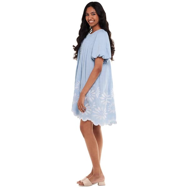 Womens Rose & Everly Short Sleeve Pintuck Floral Hem A-Line Dress