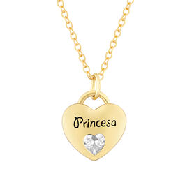 Kids Gold over Sterling Cubic Zirconia Heart Princess Pendant