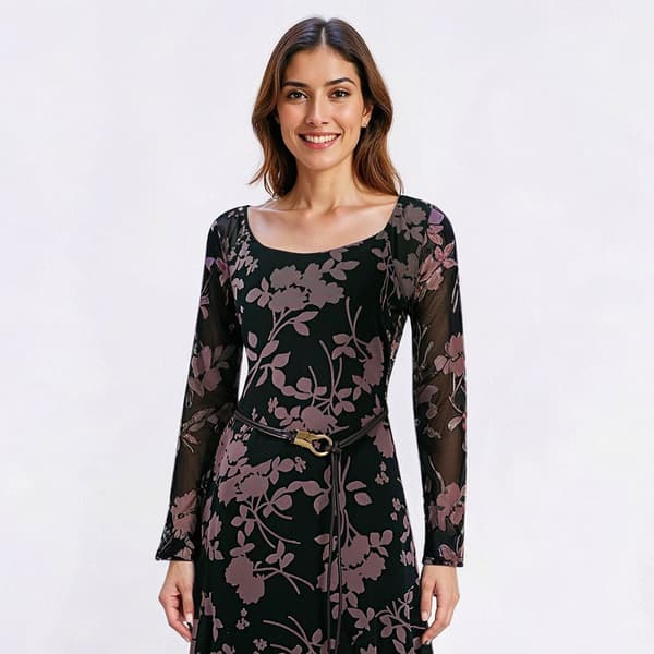 Womens Harlow & Rose Long Sleeve Belted Floral Midi Dress