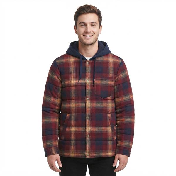Mens Levi''s(R) Quilted Shirt Jacket with Hood - Burgundy/Navy - image 