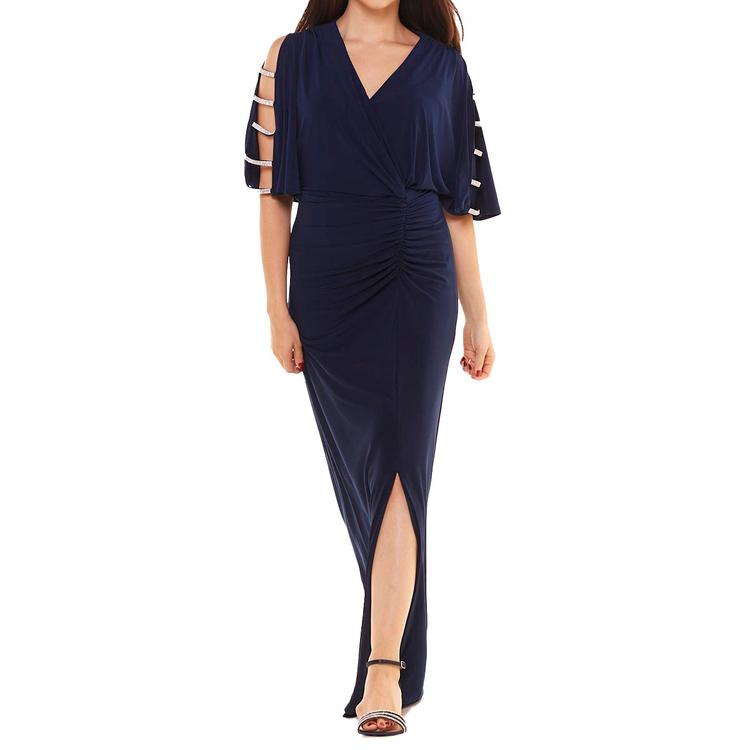 Womens MSK Rhinestone Ladder Trim Side Slit Evening Gown