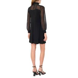 Womens MSK Long Sleeve Mock Neck Clip Dot A-Line Dress