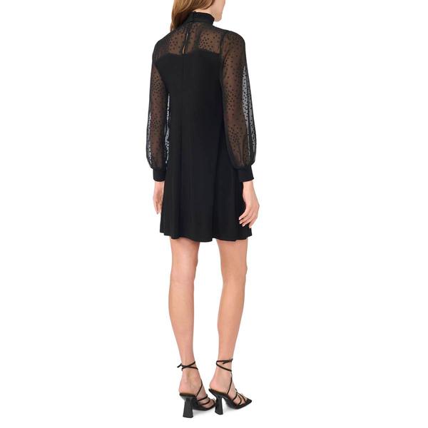 Womens MSK Long Sleeve Mock Neck Clip Dot A-Line Dress