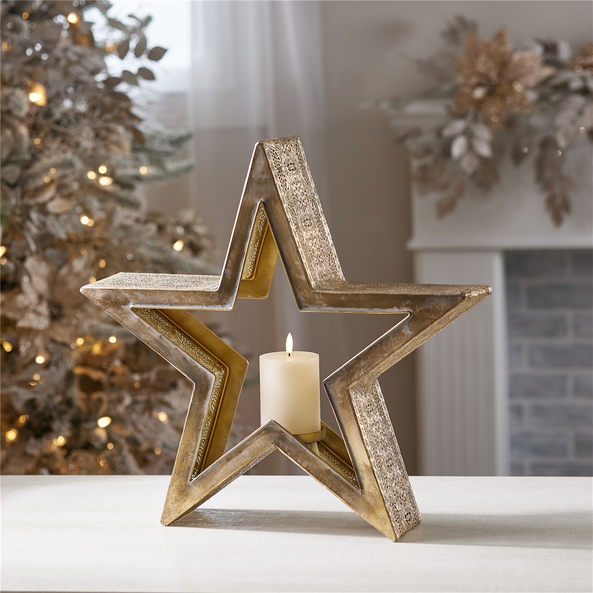Melrose Gold Metal Star Candle Holder