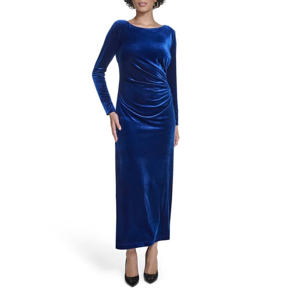 Womens Calvin Klein Long Sleeve Ruched Side Velvet Gown