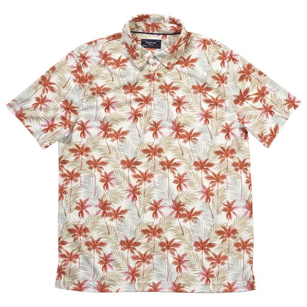 Mens Visitor Coral Tan Leaf Pique Polo - image 