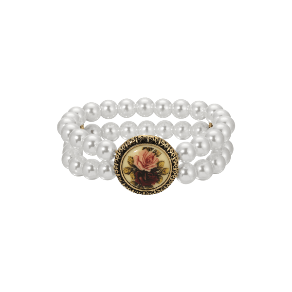 1928 Flower Decal Double Row Stretch Bracelet - image 