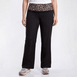 Juniors Plus No Comment Cheetah Fold Over Waist Flare Leggings