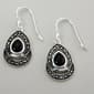 Marsala Silver Plate Marcasite Onyx Drop Earrings - image 1