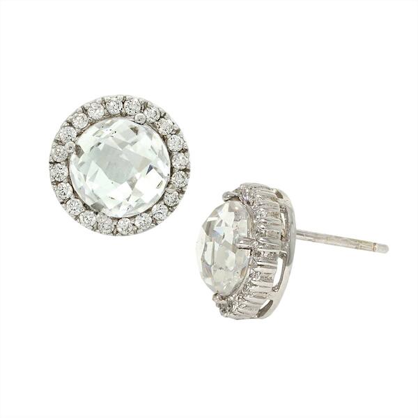 Forever New Checkerboard White Cubic Zirconia Halo Stud Earrings - image 
