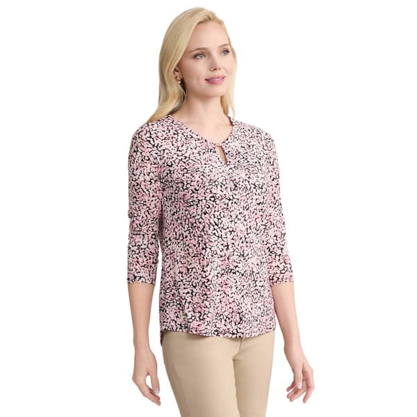 Petite Jones New York 3/4 Sleeve Keyhole Neck Abstract Blouse - image 