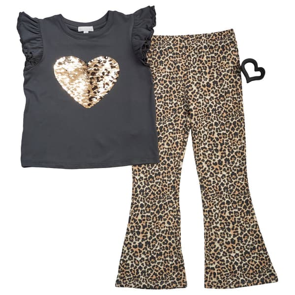 Girls(4-6x) BTween® Leopard Flip Sequin Heart Top w/ Leggings