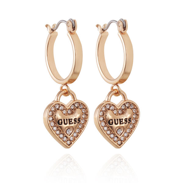 Guess Gold Huggie Logo Heart Drop Hoop Earrings - image 