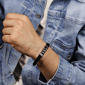 Mens Lynx Braided Leather & Black Ion Plated Curb Chain Bracelet - image 2