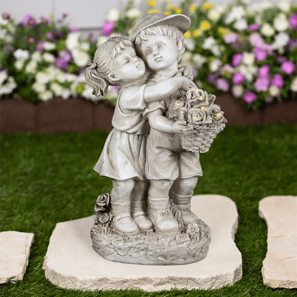 Northlight Solar Hugging Girl and Boy Outdoor Garden Statue - image 