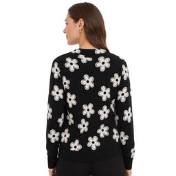 Womens Adrianna Papell Long Sleeve Split Neck Floral Sweater