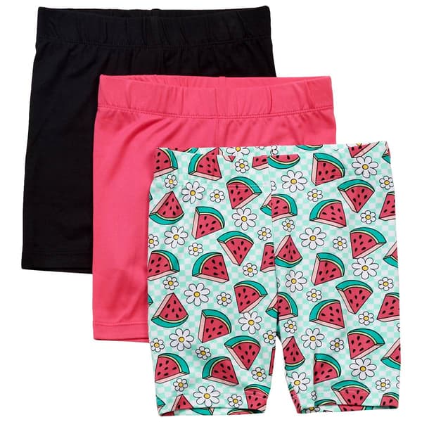 Girls (4-6x) Star Ride(R) 3pk. Watermelon/Check & Solid Bike Shorts