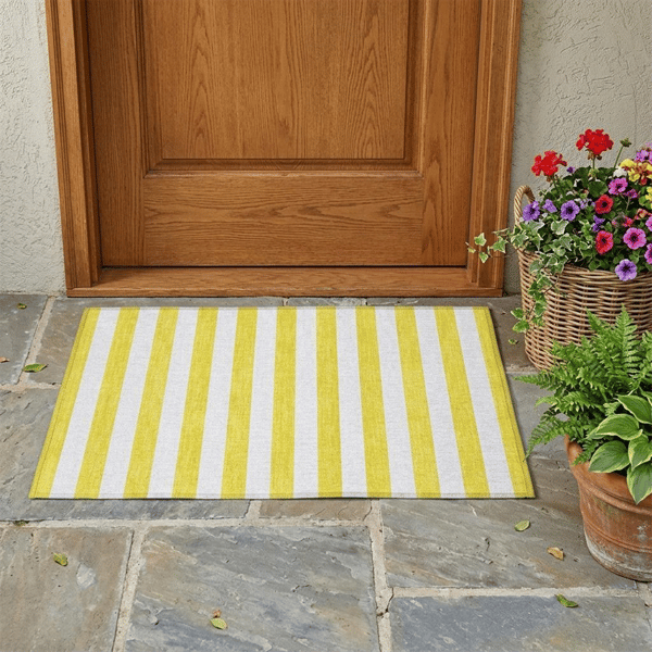 HomeRoots Yellow & White Striped Washable Indoor Outdoor Accent - image 