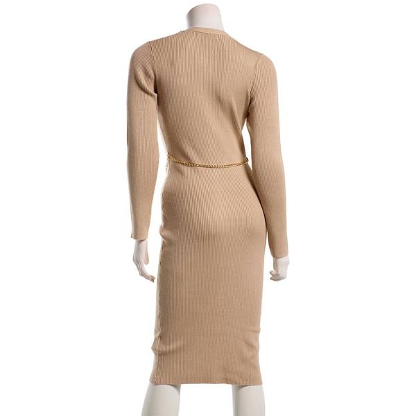 Juniors Madden Girl Rib Button Front Chain Belt Sweater Dress