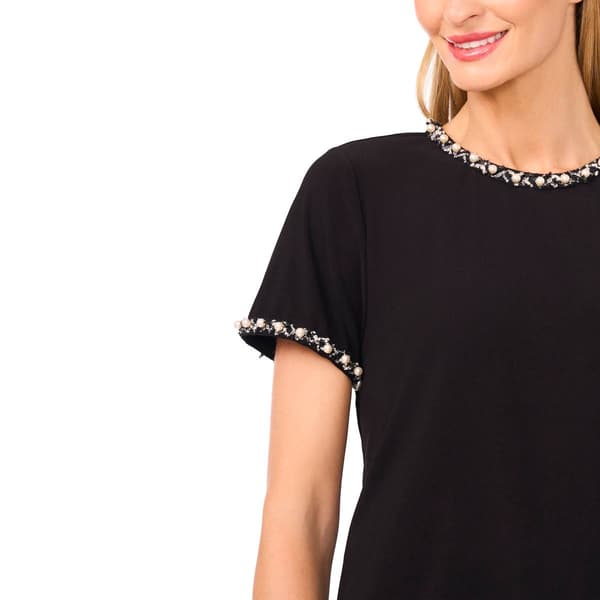 Womens Cece Short Sleeve Tee with Pearl Trim Embellishment
