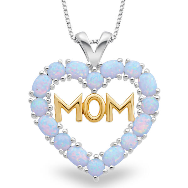 Gemstone Classics&#40;tm&#41; Opal Heart Mom Pendant Necklace - image 