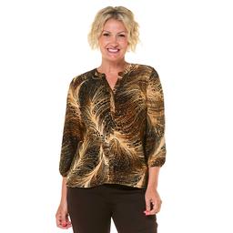 Womens Emily Daniels 3/4 Sleeve Foil Feather Split Neck Blouse