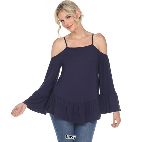 Womens White Mark Cold Shoulder Ruffle Sleeve Blouse