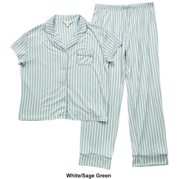 Womens Laura Ashley&#174; Short Sleeve Stripes Notch Collar Pajama Set