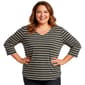 Plus Size Hasting & Smith 3/4 Sleeve Stripe Round Hem V Neck Tee - image 2