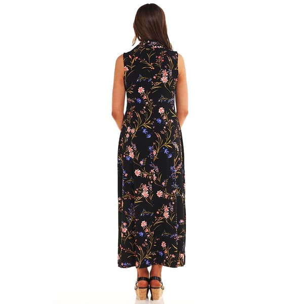 Womens MSK Sleeveless Floral Half Zip Neck Midi Dress