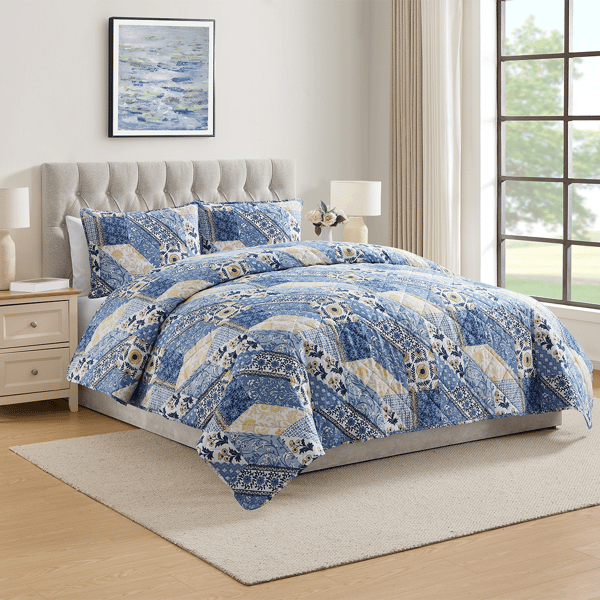 VCNY Home Joel Blue/Yellow 3pc. Patchwork Quilt Set