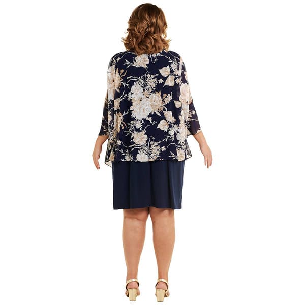 Plus Size Sandra Darren Drape Solid/Floral Jacket Dress