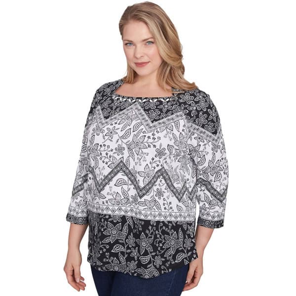 Plus Size Ruby Rd. Monochrome Moment Knit Zigzag Tee