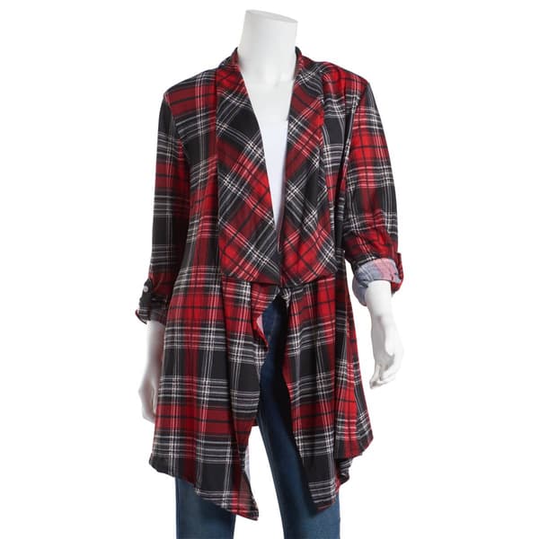 Plus Size New York Laundry Plaid Cardigan - Jet Black/ Red