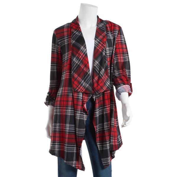Plus Size New York Laundry Plaid Cardigan - Jet Black/ Red - image 