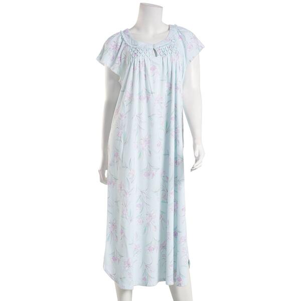 Womens Miss Elaine Short Sleeve Floral Stems Ballet Nightgown - image 