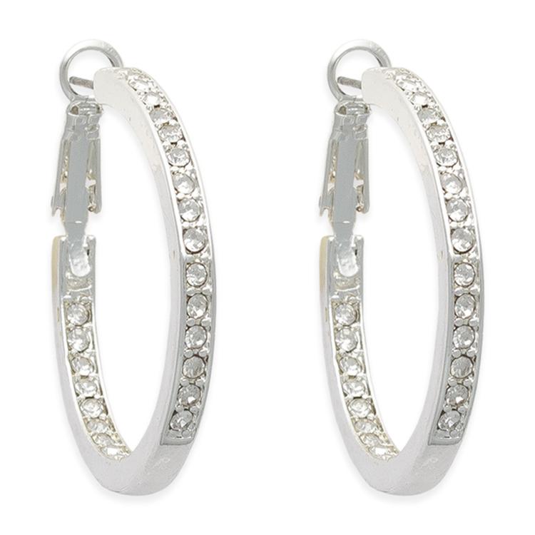 Freedom Nickel-Free Silver-Tone In & Out Crystal Hoop Earrings