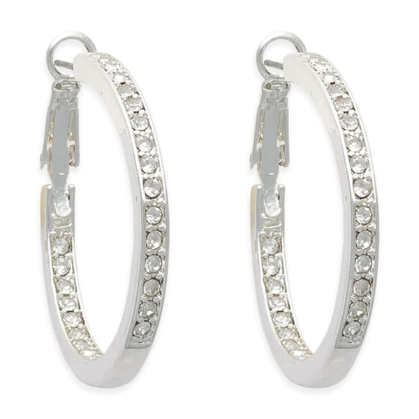 Freedom Nickel-Free Silver-Tone In & Out Crystal Hoop Earrings - image 