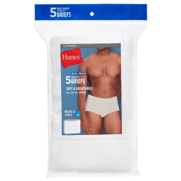 Mens Big & Tall Hanes 5pk. Briefs - White