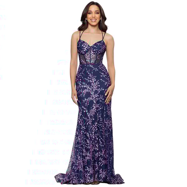 Juniors Blondie Nites Caviar Glitter Corset Mermaid Sheath Dress - image 