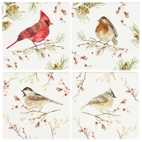 Primitives By Kathy Winter Birds Coaster Set