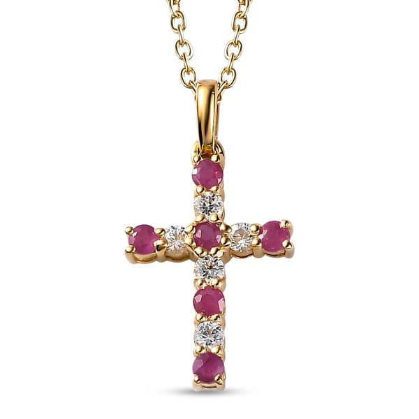 Gemstone Classics(tm) Ruby & Created Sapphire Cross Pendant - image 