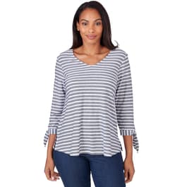 Plus Size Ruby Rd. Blue Horizon 3/4 Sleeve Knit Ribbon Stripe Tee