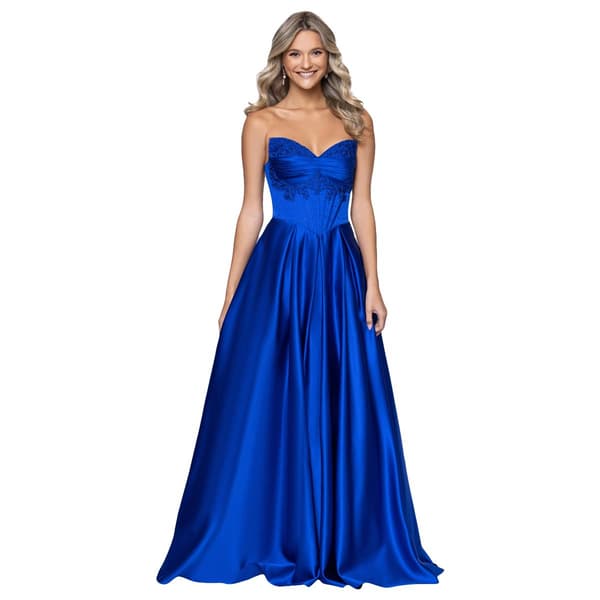 Juniors Blondie Nites Satin Strapless A-line Dress - image 