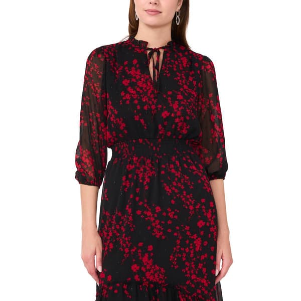 Womens MSK Long Sleeve Tie Neck Chiffon Maxi Dress