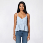 Juniors No Comment Peplum Eyelet Faux Button Down Tank Top - image 1