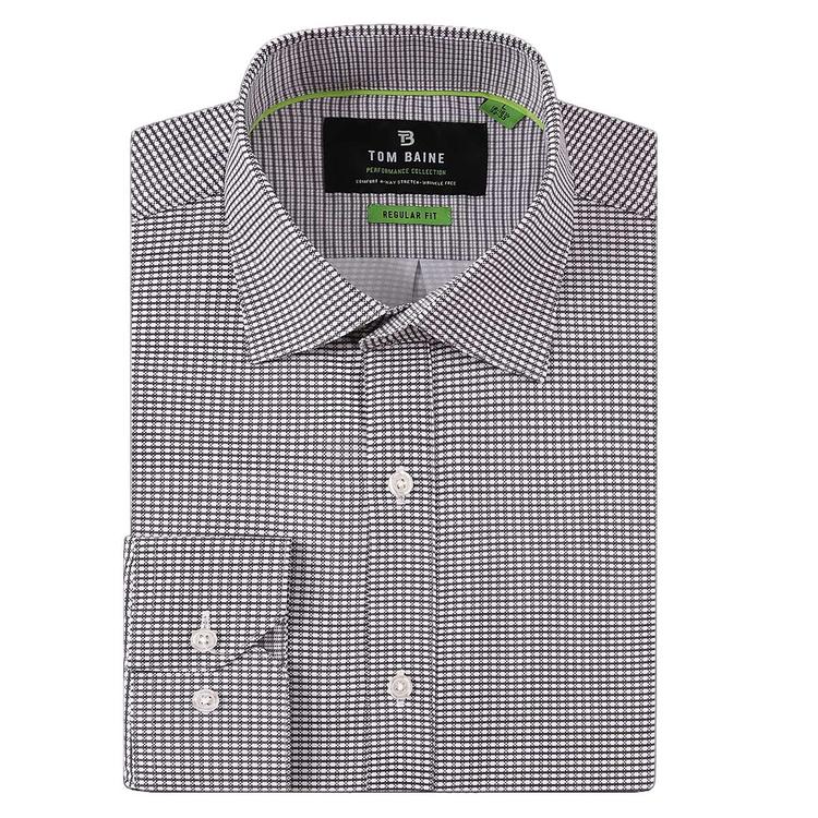 Mens Tom Baine Regular Fit Performance Dress Shirt - Black Plaid