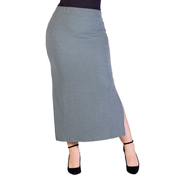 Plus Size 24/7 Comfort Apparel Ribbed Knit Side Slit Maxi Skirt - image 